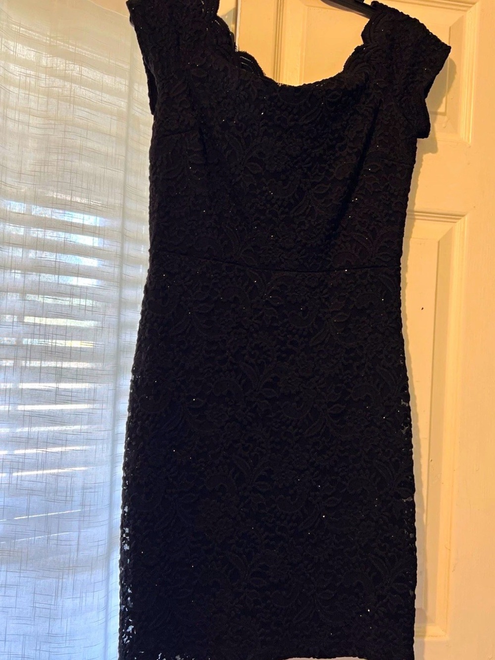 Black Lace Mini Dress with Cap Sleeves
